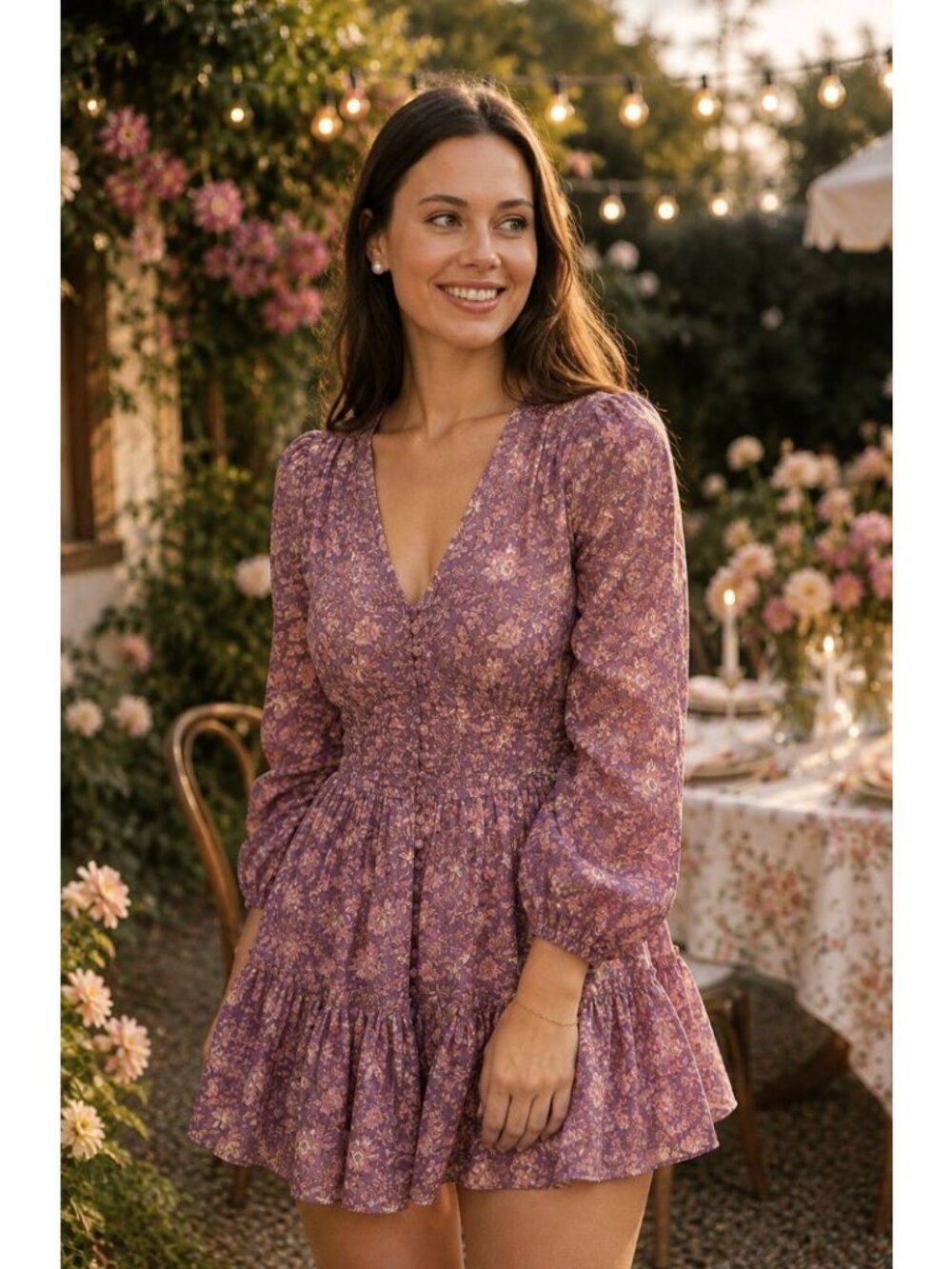 Anna Cate Jessica Dress Plum Floral Size S Romantic Boho Garden